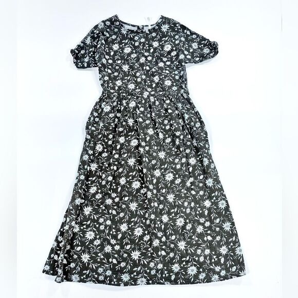 Rylee + Cru Sparrow Kat black and white cotton linen modest shift dress S - Picture 1 of 12